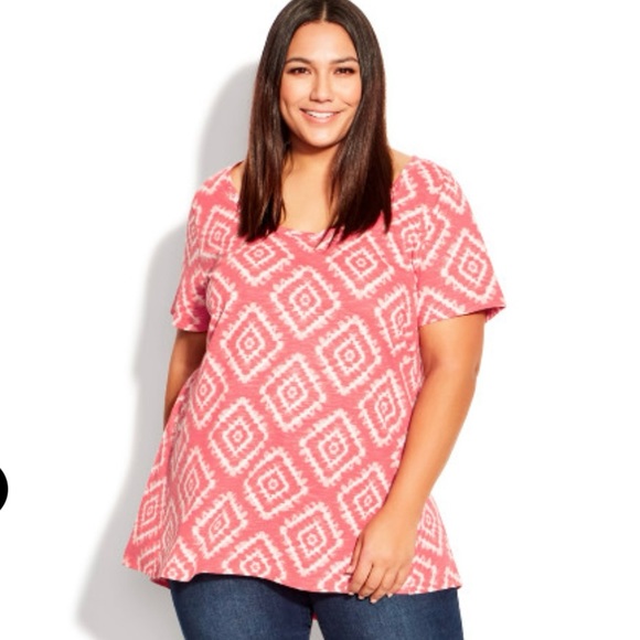 Avenue Tops - Avenue Swing Trim Print Top short sleeve coral Sz. 22/24 NWT